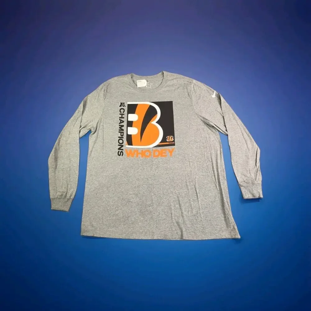 The Nike Tee Cincinnati Bengals Men's XXL Long Sleeves Gray T-Shirt Champions